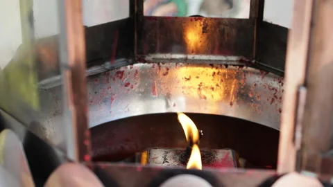 Close up of fire burns inside lamp. Stock Footage 305773548