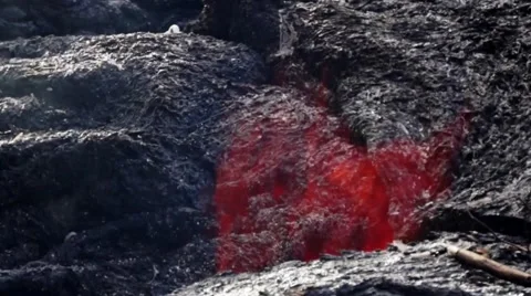 Close up of fire dancing on top of lava - Kilauea Hawaii Stock Footage 49701335