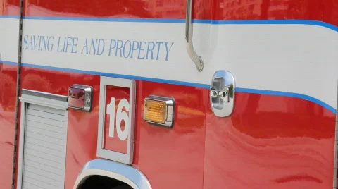 Close up of Fire Engine sinage Stock Footage 705044