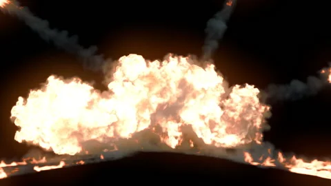 Close Up fire explosions with alpha channel matte. 3d rendering. HD resolution Stock Footage 135405929