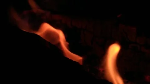 Close-up fire in the fireplace in winter Stock Footage 171882070