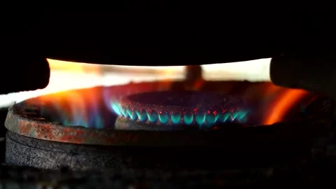 Close up fire flame of gas stove, in door Chiangmai Thailand. Stock Footage 264707394