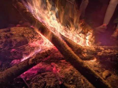Close the fire flame of marching fire, super slow motion of burning wood. Bri Stock Photos