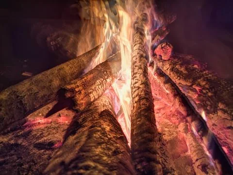Close the fire flame of marching fire, super slow motion of burning wood. Bri Stock Photos