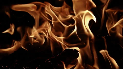 Close-Up Fire Flames Burning in Slow Motion on Black Background Stock Footage 348178529