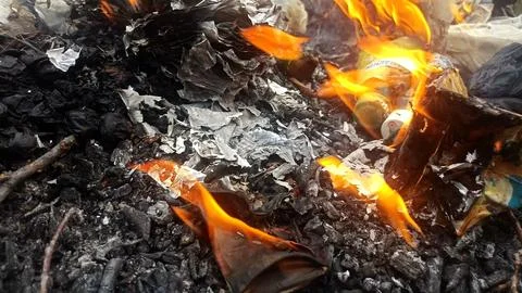 Close up of a fire in the garden, fire background Stock Photos
