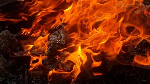 Close up of a fire in the garden, fire background Stock Photos