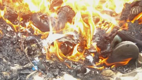 Close up of a fire in the garden, fire background Stock Photos