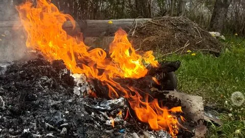 Close up of a fire in the garden, fire background Stock Photos