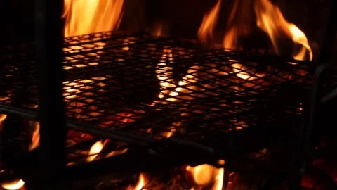 Close up fire with grill barbecue Stock Footage 74921882
