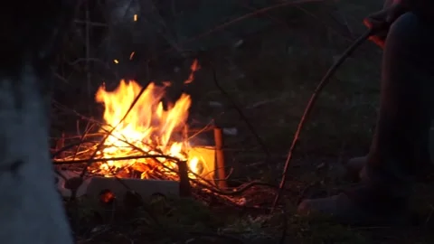 A close up of a fire with man Stock Footage 130505082