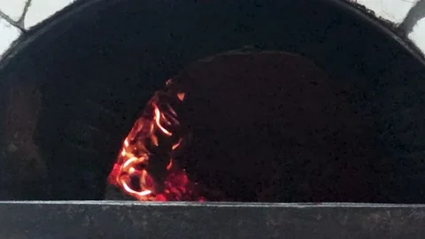Close-up of the Fire in the Stove for Cooking. Stock Footage 225444969