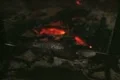 Close up of fireplace and fish on spit Footage