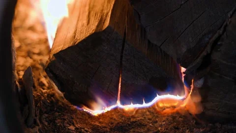 Close-up of firewood burning in a firebox, beautiful fire Stock Footage 200838130