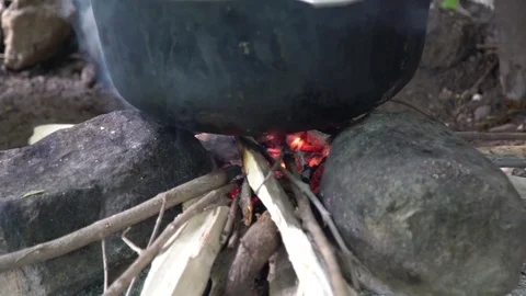 Close up to Firewood Cooking Stock Footage 75399045