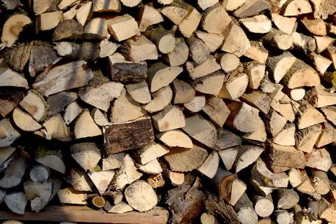 Close-up of a firewood stack of hardwoods. Stock Photos