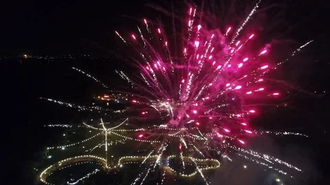 Close up fireworks from above - Drone Shoot Stock Footage 98999544