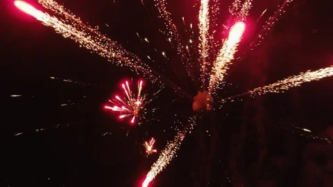 Close-up of fireworks with drone flying inside fireworks display - 4K 30P. 스톡 동영상 88451642