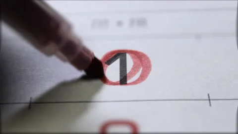 Close-up on first day of the month in calendar especially marked as an important Video stock 218030166