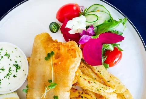 Close-up of fish &amp; chips Stock Photos