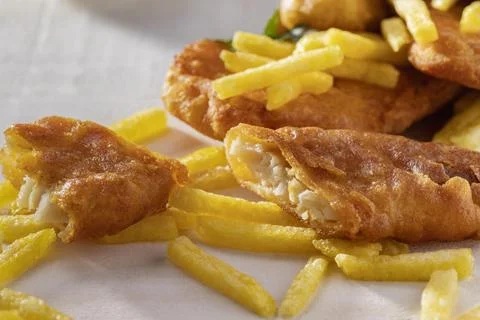 Close up fish chips Stock Photos