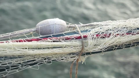 Close-up of Fishing Net with Float. Stock Footage 257135976