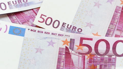 Close up of five hundred euro banknotes in rotation. Stock Footage 212912839