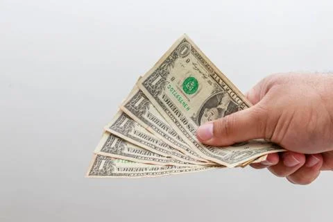 Close up on five notes one dollar note with white background Stock Photos