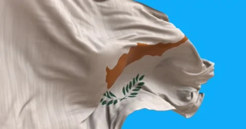 Close up of the flag of Cyprus. The flag of Cyprus flies in the wind. Stock Footage 156792624
