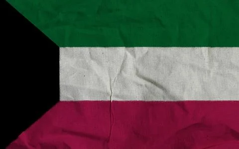 Close-Up of  flag of kuwait  Textured Fabric Depiction of a National Symbolic Fl Stock Photos