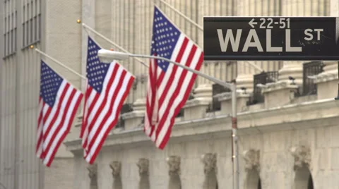 Close-up of flags hanging in Wall Street, New York Stock Footage 44117533