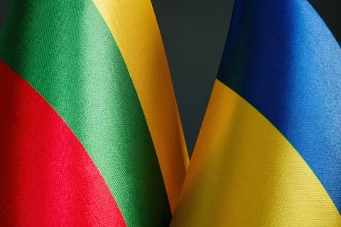 Close-up of the flags of Lithuania and Ukraine. Stock Illustration