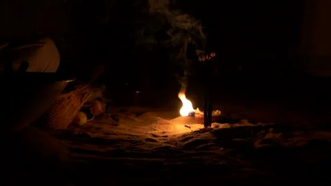 Close up flame and incense before a ritual. Slow motion 4K Stock Footage 318828951