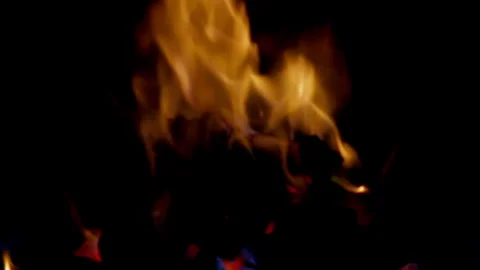 Close-Up Flames Burning in Dark, Blacksmith Fire Forge Video stock 346175224