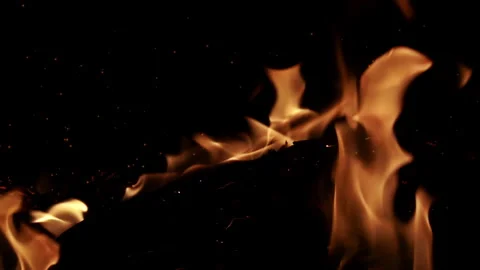 Close-Up Flames Burning in Darkness, Slow Motion Fire Stock Footage 348178592