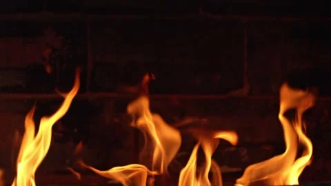 Close-up of flames burning in fireplace Stock Footage 346053597