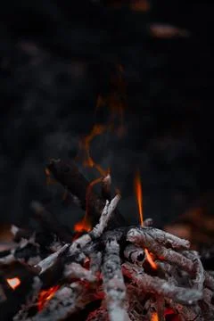 Close-Up Flames of a Campfire at Night Stock Photos