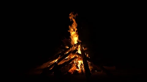 Close-up, flames from fire. Burning Campfire Isolated on Black Background Stock Footage 170203393