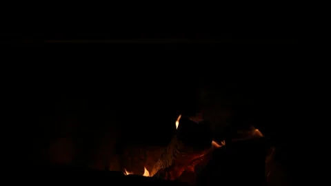 Close-up, flames from fire. Night bonfire, logs are on fire, sparks fly. 4k Stock Footage 270072979