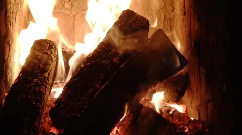 Close-up, flames from fire. Night fire in the house, logs are burning Stock-Footage 172442761