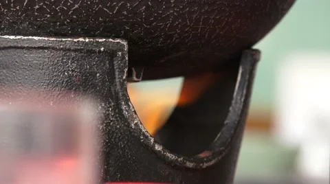 Close Up Flames Of Fire Pot Heating Bowl Of Food 4K Stock Footage 46207224