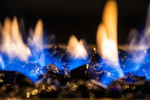 A close-up of the flames in a home fire pit Stock Photos