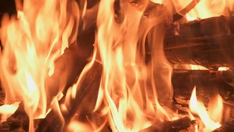 Close up of flames in slow motion. Burning branches in the fire. Stock Footage 230649263