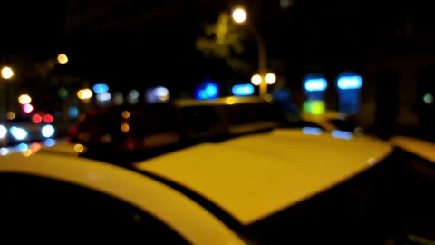 A close-up of flashing red and blue lights on the roof of a police car at night Stock Footage 317238587