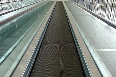 Close up Flat Moving Escalator Background. Stock Photos