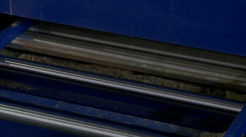 Close-up of flat wooden bars moving on conveyor Stock Footage 57311623