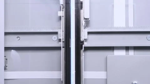 Close up flatbed scanner internal parts in cool blue lighting technical detai Stock Footage 334571132