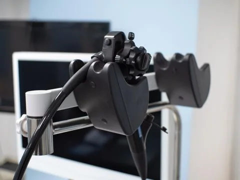 Close-up of the flexible endoscope's probe control apparatus. The gastroscope Stock Photos