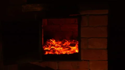 Close up of flickering coals in the stove Stock Footage 130122393