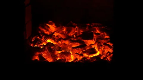 Close up of flickering coals in the stove Stock-Footage 130122583
